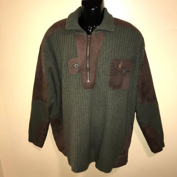 Men's Vintage Avery Heritage Cache River Oil Cloth 1/2 Zip Wool Sweater - Picture 2 of 16